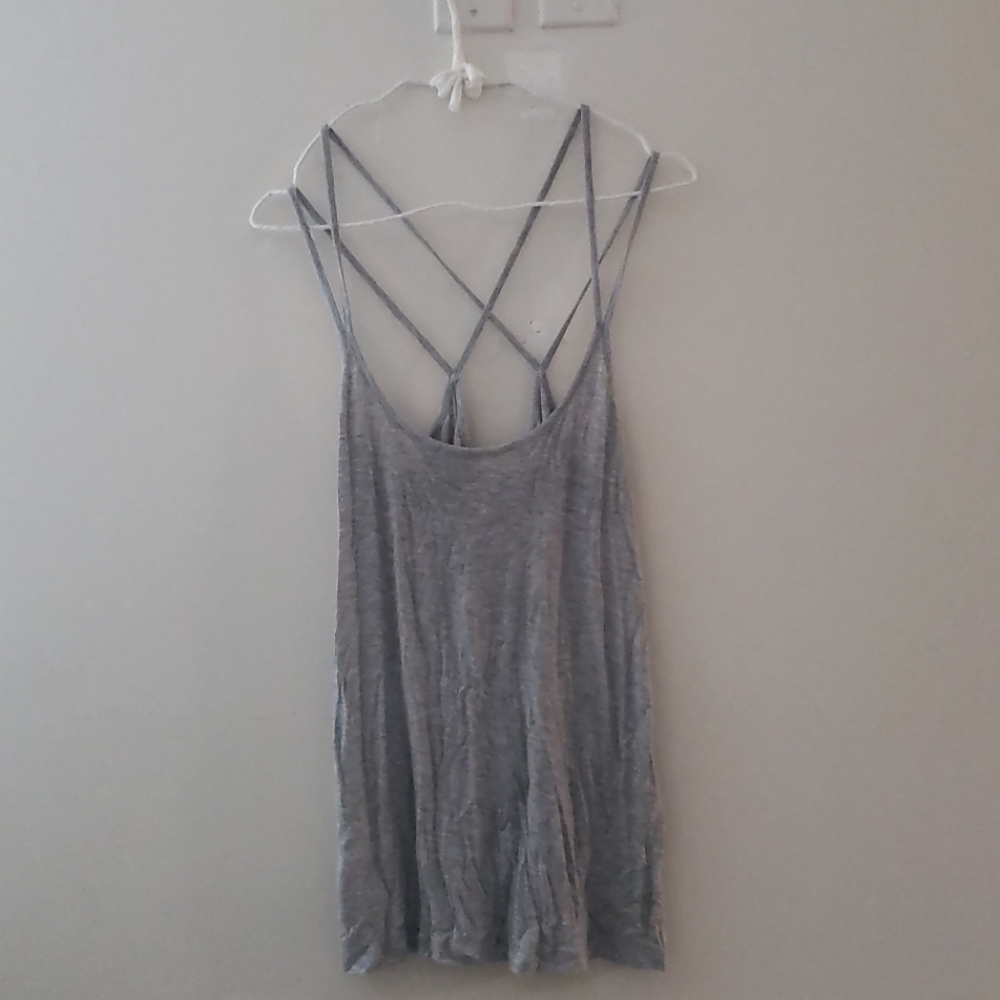 Rue21 Top Gray Criss Cross Spaghetti